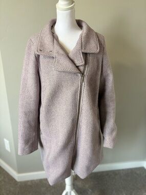 LOFT Soft Lavender purple Herringbone Wool-Blend Asymmetrical Pea Coat